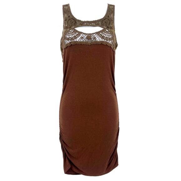 Arden B Brown Lace Y2K Bodycon Dress XS Crochet Cutout Festival Boho Chocolate - Picture 1 of 8
